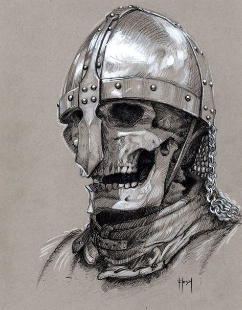 Knight Sketch Medieval, Viking Skull Art, Skull Knight, Helmet Drawing, Arte Viking, Helmet Tattoo, Sugar Skull Artwork, Medieval Tattoo, Armor Drawing