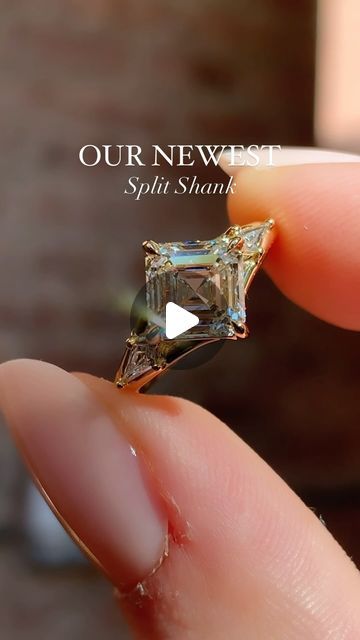 Kite 👏 set 👏 diamonds 👏  Do you like the open split shank or the dripping in diamonds look?   We personally could go either way,... | Instagram Kite Set Asscher Engagement Ring, Kite Setting Engagement Ring, Kite Side Stones, Ascher Cut Diamond Engagement Ring, Ascher Cut, Dripping In Diamonds, Frank Darling, Asscher Cut Diamond Ring, Asscher Engagement Ring