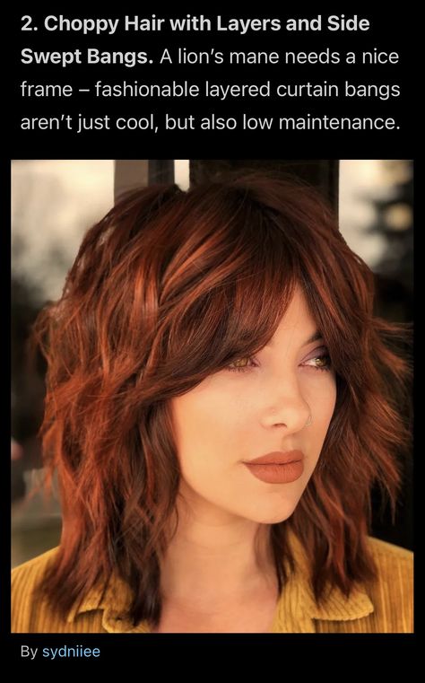 Red Shag Haircut Medium, Mid Length Haircut With Bangs And Layers, Shoulder Length Red Hair With Layers, Edgy Medium Haircuts, Mid Length Hair With Bangs, Layered Haircuts Shoulder Length, Messy Bob Hairstyles, Layered Haircuts For Medium Hair, Shaggy Hair