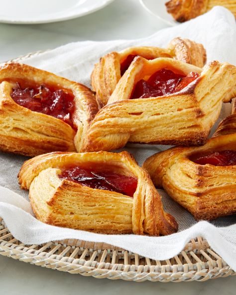 Jam-Filled Croustades | French for "crust," a croustade is usually made with flaky pastry. Here, the buttery dough is filled with fruit jam for the ultimate breakfast treat. #food #recipes #marthastewart #breakfastrecipes #brunchideas Types Of Breakfast, Small Pastries, Jelly Doughnuts, Ultimate Breakfast, Breakfast Pastries, Fruit Jam, Flaky Pastry, French Pastries, Breakfast Bake