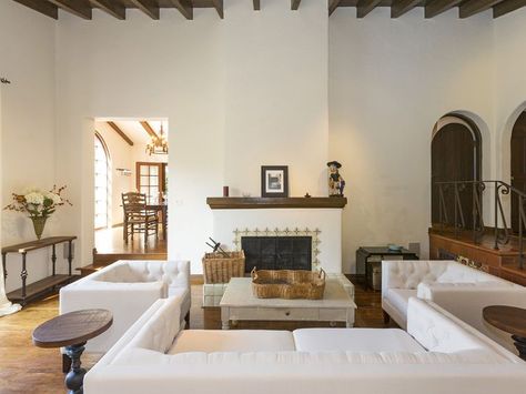 Carodean House on Pinterest | Spanish Revival, Spanish Style and ... Spanish Colonial Fireplace, Spanish Style Fireplace, Spanish Fireplace, Colonial Fireplace, Modern Spanish Home, Beamed Ceilings, Tile Border, Spanish Decor, Tiled Floors