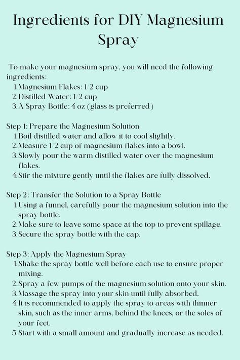 DIY Magnesium Spray Magnesium Mist Recipe, How To Use Magnesium Flakes, Magnesium Topical Spray Benefits, Magnesium Spray Diy How To Make, Magnesium For Plants, Diy Magnesium Spray From Flakes, Making Magnesium Spray, Magnesium Body Spray, Magnesium For Body Odor