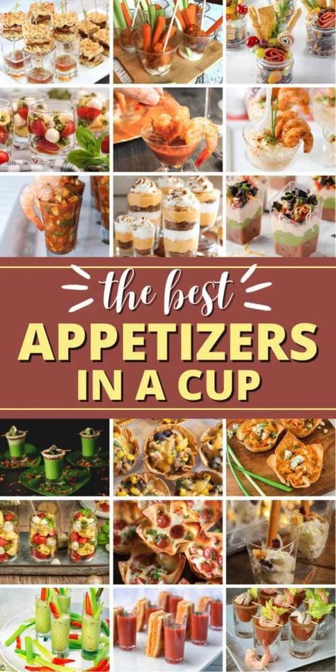 Cup Appetizers For Party, Individual Appetizers In A Cup, Appetizers In A Cup, Appetizers In Cups, Cup Appetizers, Shot Glass Appetizers, Rehearsal Dinner Food, Individual Appetizers, Sweet Appetizer