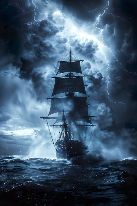 Ship in a storm, IMPRESS on ArtStation at https://www.artstation.com/artwork/5vD0EW Ship In Storm Painting, Ship In A Storm, Ghost Ship Art, Storm Aesthetic, Pirate Ship Art, Hms Hood, Nautical Aesthetic, Ocean Storm, Storm Art