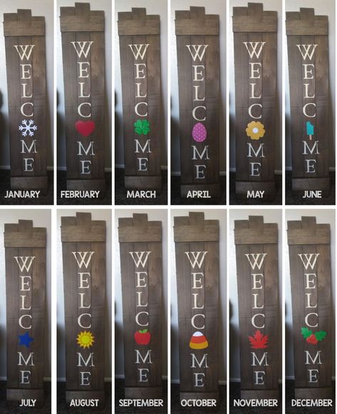 DIY Welcome Sign with interchangeable monthly pictures! | My Silly Squirts Diy Welcome Sign, Monthly Pictures, Wine Bottle Diy Crafts, Wine Bottle Diy, Wine Bottle Crafts, Mason Jar Diy, Diy Tips, Mason Jar Crafts, Diy Vintage