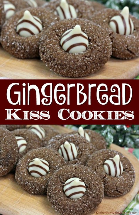 Cookies 2023, Gingerbread Dessert, Xmas Treats, Holiday Cookie Exchange, Kiss Cookies, Chewy Cookies, Hershey Kiss, Ginger Bread Cookies Recipe, Kitchen Fun