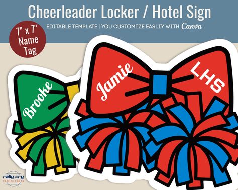 Cheerleading Locker Decorations, Decorations For Lockers, Cheer Locker Decorations, Locker Name Tags, Cheer Decorations, Locker Signs, Colors Name, Cheer Competition, Locker Decorations