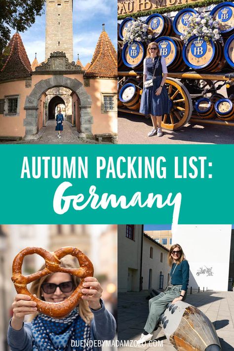 Get ready for the best season with our ultimate guide to autumn packing for Germany! 🍂 From cozy sweaters to stylish jackets, this packing list covers everything you need for a delightful fall trip. Follow our tips and tricks to ensure a perfect wardrobe for your German autumn adventure! 🍂✈️ Germany In Fall Outfits, Packing For Germany In Fall, Fall In Germany Outfits, What To Wear In Germany In November, What To Wear In Germany In September, What To Wear In Germany, German Autumn, Germany In September, Germany Packing List