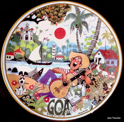 A Tile with Mario Miranda Cartoon showing life in Goa Goa Poster Design, Goa Illustration, Mario Miranda Illustration Goa, Goa Poster, Goa Watercolor Painting, Mario Miranda, Goa Trip, Travel Trivia, Yoga Facts