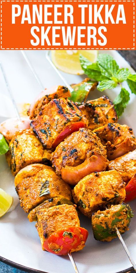 Tandoori Paneer Tikka Dry | Paneer Tikka Skewers | Grilled Paneer Tikka Wrap | Vegetarian Appetizer/Starter | Indian Food | BBQ | Gluten Free | Keto Tandoori Paneer, Fruit Kebabs, Paneer Dishes, Tikka Recipe, Indian Appetizers, Tandoori Masala, Paneer Tikka, Chicken Kabobs, Paneer Recipes