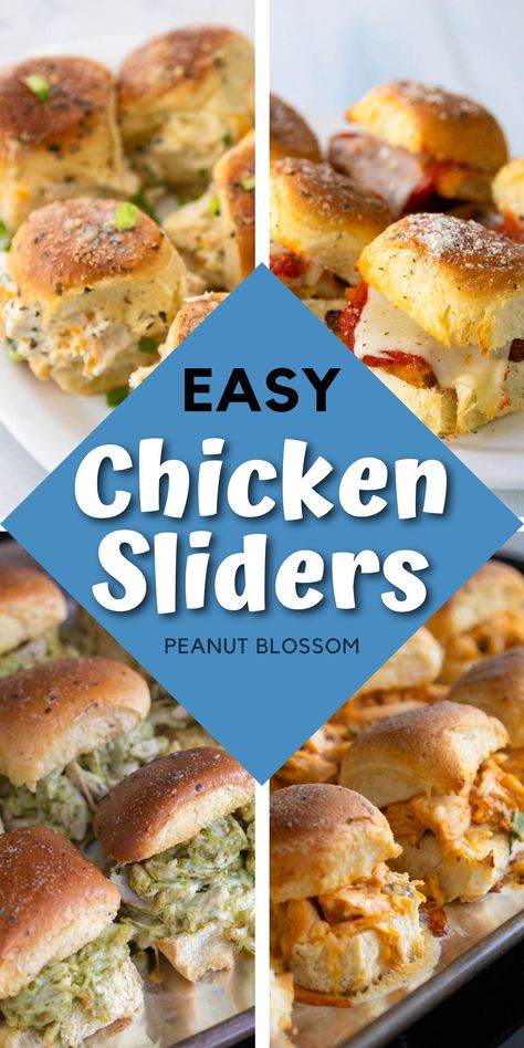 Pick one of the best chicken slider recipes for using up a rotisserie chicken as part of a fun party menu. These warm baked sliders are deliciously crispy on the outside and filled with ooey gooey melted cheese and savory chicken with sauces and spices on the inside. Party Appetizers Sliders, Mini Chicken Sandwiches Hawaiian Rolls, Canned Chicken Sliders Recipes, Mini Chicken Sliders Hawaiian Rolls, Chicken Nugget Sliders Recipe, Hawaiian Roll Sliders Rotisserie Chicken, Open Face Chicken Sandwich, Chicken Tender Bar Party, Chicken And Cheese Sliders