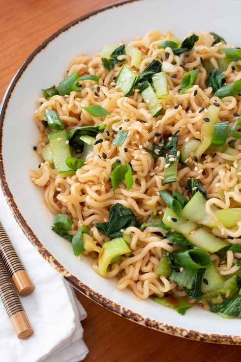 Noodle Stir Fry with Bok Choy Recipe With Ramen Noodles, Asian Noodle Salad, Rice Noodles Stir Fry, Ramen Noodle Salad, Ramen Stir Fry, Asian Noodle, Ramen Noodle Recipes, Stir Fry Noodles, Asian Salad