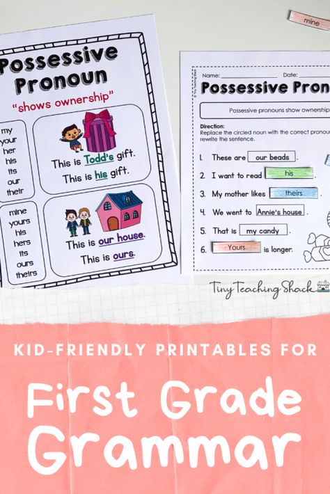 first grade no-prep grammar printables/ worksheets 1st Grade Language Arts, First Grade Curriculum, Common Core Language, Language Arts Worksheets, Nouns And Pronouns, Multiple Meaning Words, Common Nouns, Common Core Ela, Spelling Worksheets