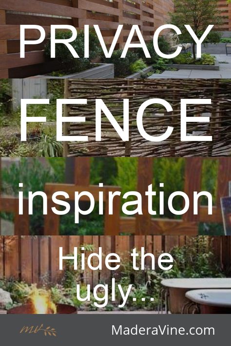 Rustic Garden Fence Ideas Privacy Screens, Landscape Privacy Panels, Fence In Front Of Fence, Fencing Panels Ideas, Small Yard Privacy Fence Ideas, Low Fence Privacy Ideas, Living Walls Outdoor Privacy Fences, Hiding Fence Ideas, Wood Fence Covering Ideas