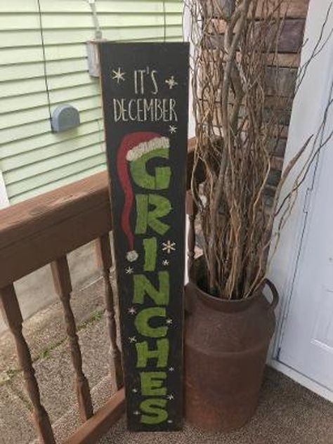 Diy Christmas Porch Signs, Grinch Porch, Christmas Porch Signs, Modern Woodworking, Diy Beginner, Table Woodworking, Basic Woodworking, It's December, Rustic Woodworking