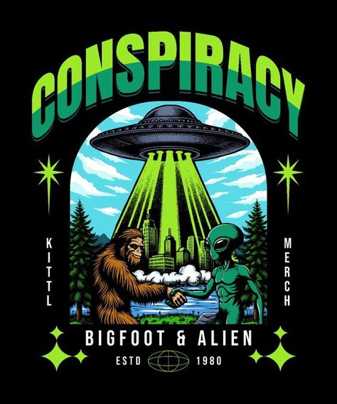 Conspiracy bigfoot and alien T-Shirt Design Template T shirt #tshirt t-shirt #t_shirt t shirts #tshirts t-shirts #t_shirts T shirt design #tshirtdesign T-shirt designs #t_shirtdesign T shirts designs #tshirtsdesigns 13.63 Alien T Shirt Design, Dtf Shirt Design, Streetwear Couple, Alien Graphic, T-shirt Design Illustration, Free T Shirt Design, T Shirt Design Template, Tee Designs, Logo Art