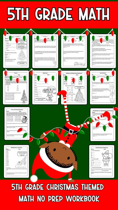 5th Grade No Prep Math Workbook With 20 Pages of Christmas Themed Math Practice Math Christmas Ornaments, Holiday Math Worksheets, Free Math Printables, 5th Grade Activities, Christmas Math Worksheets, Christmas Math Activities, Math Fact Practice, Maths Activities Middle School, Holiday Math