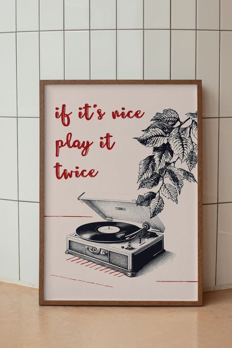 Retro Music Wall Print, Vintage Wall Decor, Digital Download, Trendy Wall Decor, Play It Twice, Minimal Poster Art, Groovy Wall Art  Indulge in nostalgia with our 'If It's Nice, Play It Twice' music poster. Our minimal poster provides a groovy addition to your space, perfect as a gift for music lovers or as a personal retro aesthetic art piece. Elevate your walls with our exhibition prints and vintage wall decor, blending modern art with vintage charm! Groovy Wall Art, Trendy Wall Decor, Minimal Poster, Music Wall, Retro Music, Gift For Music Lover, Vintage Wall Decor, Retro Aesthetic, Wall Print