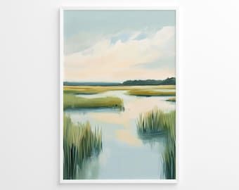 Ireland Coastal Landscape Wall Art, Hillside Wildflowers Painting, Wrapped Canvas Art Ready to Hang, Museum Quality Print - Etsy UK Marsh Artwork, Marsh Painting, Wildflowers Painting, Wildflower Paintings, Salt Marsh, Coastal Landscape, Green Beige, Low Country, Landscape Wall