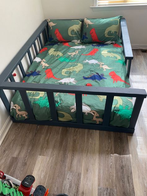 Toddler Bedroom Boy Cribs & Beds, Full Bed For Toddler Boy, Floor Beds For Twins, Turn Crib Into Floor Bed, Toddler Bed In Master Room, Floor Twin Bed, Floor Bed Boys Room, Monissory Bed, Double Toddler Bed Shared Rooms