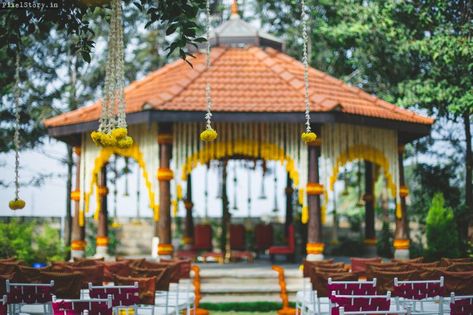 The Arya Samaj Wedding (Album) Wedding Decor Trends, Gazebo Wedding Decorations, Yellow Wedding Decorations, Marigold Wedding, Indian Wedding Decor, Wedding Decor Photos, Gazebo Wedding, Mandap Decor, Wedding Mandap