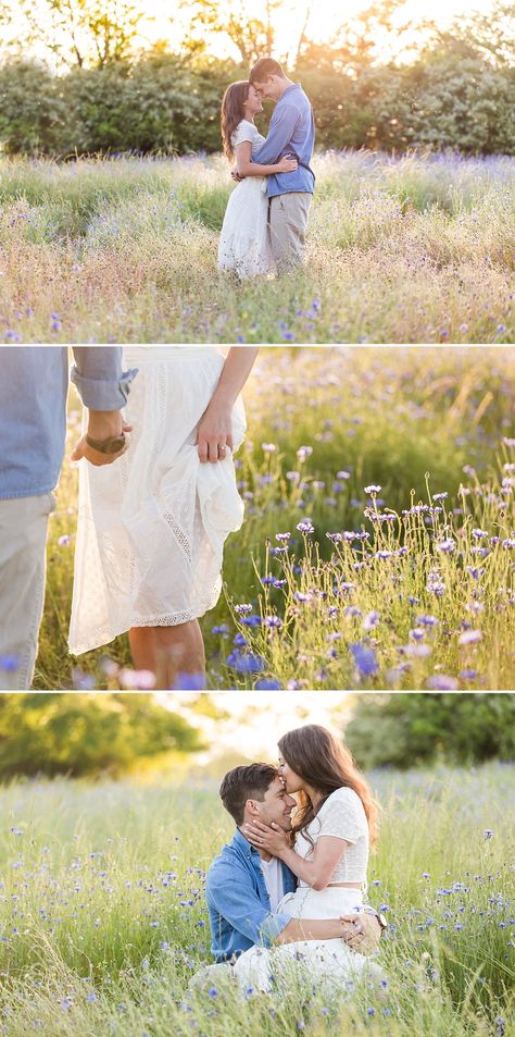 purple wildflower field at golden hour engagement photos in Athens GA Engagement Photos In Wildflowers, Engagement Photos Corn Field, Engagement Photos Lavender Field, Wildflower Field Maternity Shoot, Family Wildflower Photos, Lavender Field Photoshoot Couple, Wildflower Field Engagement Photos, Engagement Photos Wildflowers, Wildflower Photoshoot Family Portraits