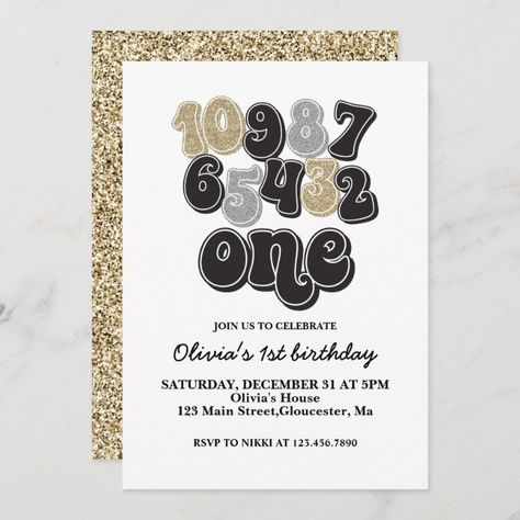 New Years Eve Countdown First Birthday Invitation - tap/click to get yours right now! #new #years, #year #baby, #countdown, New Year’s Day 1st Birthday, New Year Baby Birthday Party, New Years Themed Birthday Party, New Year’s Eve First Birthday Party, New Year’s Eve 1st Birthday, New Year 1st Birthday Party, Countdown To One Birthday Theme, Nye 1st Birthday Party, New Year First Birthday Party