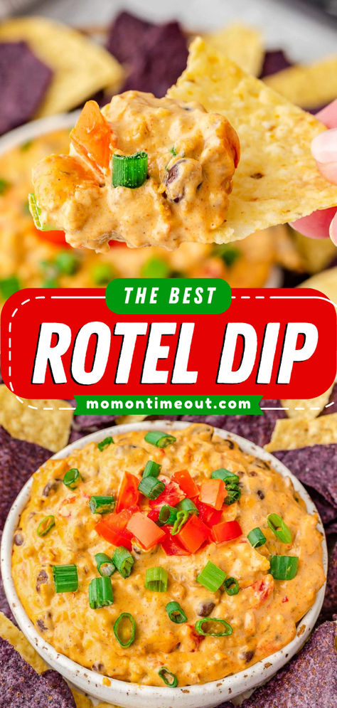 An easy snack to make in just 20 minutes! Creamy, cheesy, and satisfying, this Velveeta Rotel Dip with ground beef is the BEST. Plus, not only does this yummy appetizer have a vegetarian option, but you can also adapt it for a slow cooker! Cheese Dip With Ground Beef, The Best Rotel Dip, Best Rotel Dip, Dip With Ground Beef, Rotel Cheese Dip, Rotel Recipes, Rotel Dip, Mom On Timeout, Best Breakfast Casserole