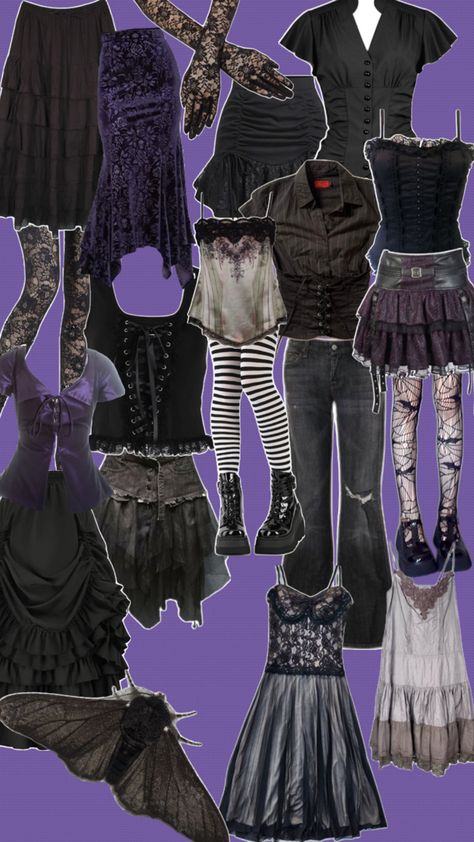 Rochelle The Craft Outfits, Moth Inspired Outfit, Mopey Goth Outfits, Whimsygoth Clothes, Whismgoth Outfits, Mopey Goth, Moth Outfit, Witchcore Aesthetic Outfits, Popstar Outfits Ideas