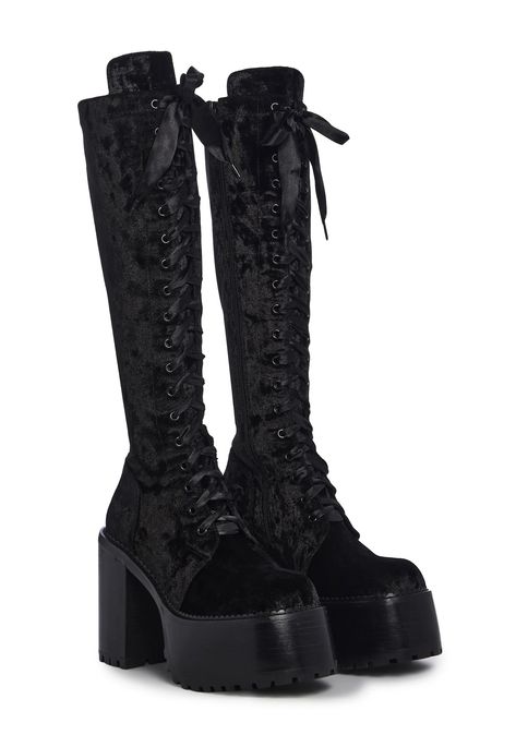 Stile Punk Rock, Velvet Knee High Boots, Goth Heels, Dolls Kill Shoes, Goth Shoes, Mode Shoes, Goth Boots, Gothic Boots, Gothic Shoes