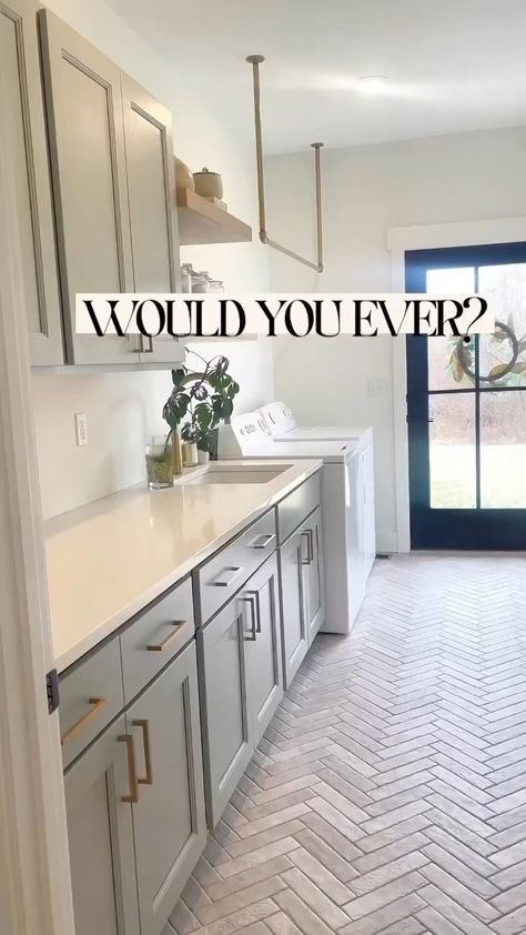 Herringbone Brick Tile Floor Kitchen, Farmhouse Laundry Room Brick Floor, Brick Tile Mudroom Floor, Brick Lvt Flooring, Faux Brick Kitchen Floor, Brick Pantry Floor, Msi Capella Taupe Brick, Laundry Room Herringbone Floor, Brick Floors Laundry Room