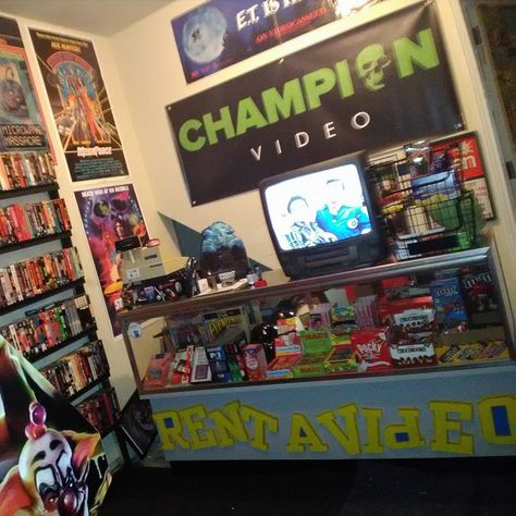 LunchMeatVHS Blog » Houston, TX Tapehead Jason Champion Creates CHAMPION VIDEO: a Functional and Fantastic Video Rental Store in His Own Home! Vhs Room, Vhs Dreams, Video Rental Store, Fantastic Video, Movie Theater Rooms, Theater Rooms, Retro Games Room, Blockbuster Video, Movie Rental