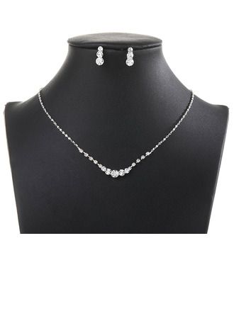 [US$ 7.00] Classic Rhinestone Drop Earrings/Tennis Necklace Jewelry Sets - JJ's House Silver Necklaces Wedding, Silver Earrings And Necklace, Formal Jewellery Silver, Cute Wedding Jewelry, Winter Formal Accessories, Silver Homecoming Jewelry, Silver Necklaces Diamond, Wedding Necklaces For Bride Simple, Elegant Wedding Jewelry Brides