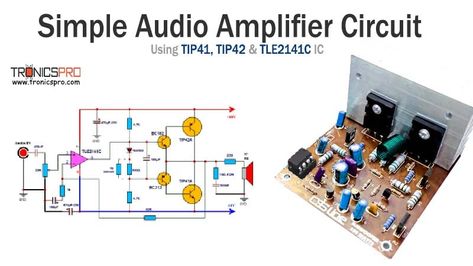 Simple Audio Amplifier Circuit Diagram using TIP41 TIP42 & TLE2141C Audio Amplifier Circuit Diagram, Amplifier Circuit Diagram, Yamaha Audio, Audio Mobil, Sony Led, Electronic Circuit Design, Car Audio Amplifier, Electronic Schematics, Electronic Circuit