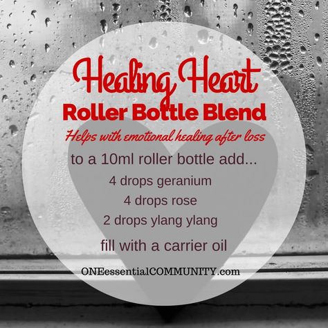 "healing heart" roller bottle blend helps with emoitonal healing after a loss-- LOVE this!! amazing find! there are tons of great roller bottle blends {and FREE super cute labels} for all kinds of emotions-- calm, focus, grounding, balance, gratitude, happy, energy, comfort, motivation, courage, confidence, cheer, creativity, and more!! Rollerball Recipes, Essential Oil Roller Bottle Blends, Essential Oil Blends Roller, Perfume Blends, Essential Oil Roller Bottle Recipes, Doterra Oils Recipes, Happy Energy, Roller Bottle Recipes, Roller Blends