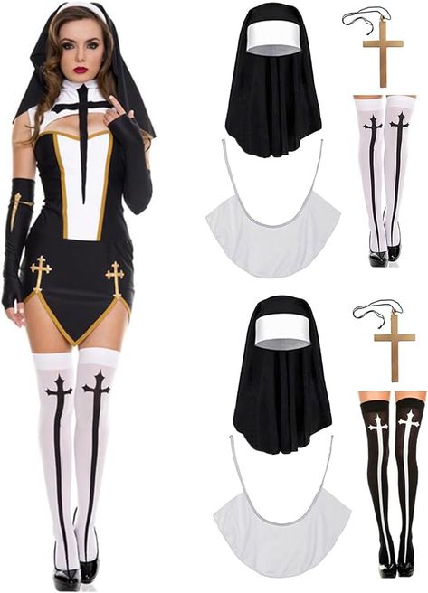 Nun Costume Set Cross Pendant Necklace Nun Hat Cross Over The Knee Socks Halloween Nun Accessories Kit For Women Girls #ad halloween party ideas Halloween Wallpaper Cute Halloween costumes solo Halloween costumes solo Halloween costumes Women Halloween aesthetic Halloween Wallpaper Cute Halloween costumes makeup party mermaid man and barnacle boy costume witch outfit Wood elf costume Halloween hair and makeup #usa #canada #happyhalloween #halloween2023 #jackolantern #halloweentime Cute Halloween Costumes Solo, Wood Elf Costume, Manga Dress, Ghost Concert, Makeup Usa, Pumpkin Makeup, Barnacle Boy, Nun Outfit, Socks Halloween