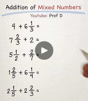 2.6K views · 265 reactions | Adding and Simplifying Mixed Fractions - Very Easy Trick! | Adding and Simplifying Mixed Fractions - Very Easy Trick! | By Prof D | Facebook Adding Mixed Fractions, Adding Mixed Numbers, Mixed Fractions, Simplifying Fractions, Adding Fractions, Multiplying Fractions, Mixed Numbers, Learning Tips, Math Intervention