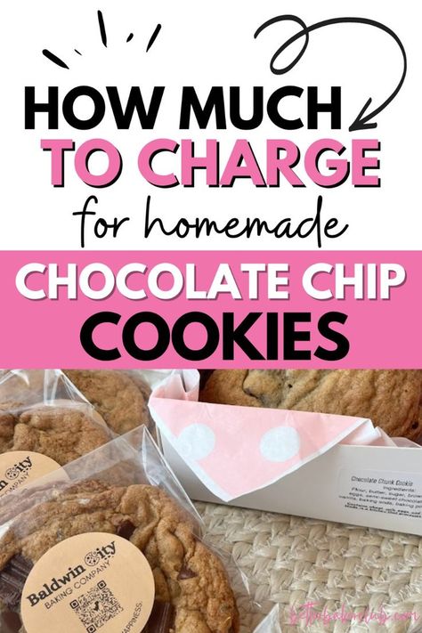 If you want to start selling baked goods or start a cookie business, understanding how much to charge for chocolate chip cookies is the first step! This pricing guide will help you set the right prices for your cookies. Packaging Cookies To Sell, Baked Goods To Sell, Selling Baked Goods, Bake Sale Displays, Bake Sale Cookies, Bakery Business Plan, Bake Sale Packaging, Cookie Display, Home Bakery Business