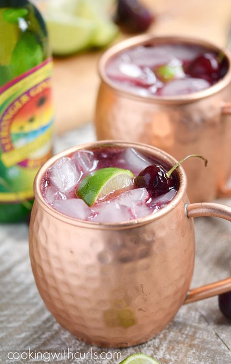 Vodka Mule Recipe, Cherry Moscow Mule, Vodka Mule, Cherry Vodka, Moscow Mule Recipe, Mule Recipe, Cherry Liqueur, Holiday Punch, Cherry Limeade