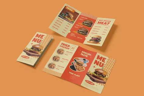 Fast Food Menu Trifold Brochure, Print Templates ft. cocktail & foodmenu - Envato Elements Food Brochure Design Ideas, Food Brochure Design Creative, Trifold Menu Design, Menu Trifold, Menu Design Layout, Brochure Food, Brochure Design Creative, Japan Candy, Brochure Design Layout