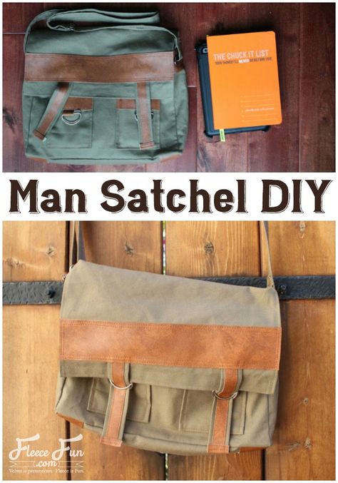 I love this How to make a Man Satchel DIY tutorial. It's the perfect handmade gift idea for this guy I know. I love all the faux leather trim too. Great clear DIY step by step sewing tutorial. Man Satchel, Messenger Bag Patterns, Men's Briefcase, Fleece Men, Diy Step, Mens Satchel, Bracelets Men, Diy Step By Step, Men Bracelets