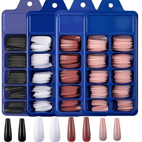 Press on Nails Fake Nail Tips Kit Including: 4 boxes colored glossy false nail, our Press on Nail a, Different Size: total 400pcs tips, 100pcs/boxes, have 10 different sizes (0-9) for different finger., Daily Color: White, Black, Pink, Coffee. Those color are perfect all year round. You also can paint., Easy to Use: just clean your nail bed, apply nail glue/adhesive tabs on nail tips and your nails, t., Fantastic Gift: Suitable forprofessional nail technician on Nail Salon, nail art lover a Nails Ballerina, Fake Nail Tips, Best Press On Nails, Coffee Nails, Pink Coffee, Coffin Press On Nails, Coffin Shape Nails, Ballerina Nails, Fake Nail