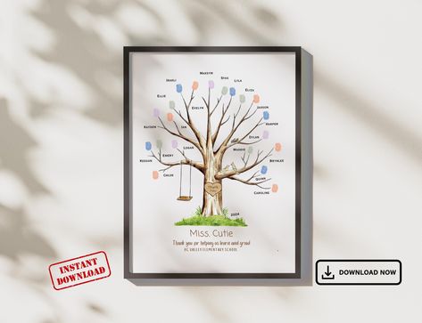 Retirement Gifts From Students, Teacher Retirement Gifts From Students, Personalized Thank You Gifts, Teacher Retirement Gifts, Fingerprint Art, Teachers Classroom, Fingerprint Tree, Classroom Gifts, Student Teacher