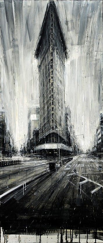 Artwork Contemporary, Black And White Painting, Arte Fantasy, Urban Landscape, Art Abstrait, Metropolis, White Painting, Art And Architecture, Painting Inspiration