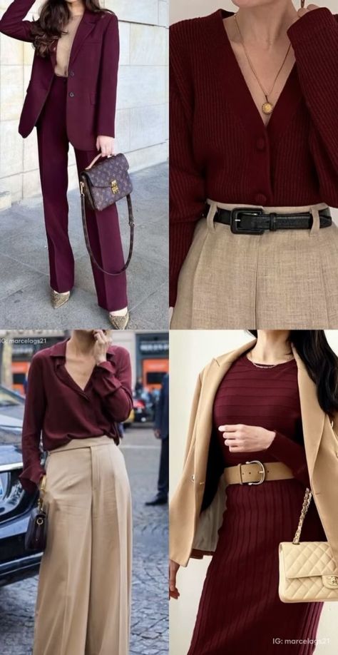 Chique Outfit, Burgundy Outfit, Color Combos Outfit, Chique Outfits, Look Retro, Trendy Fall Outfits, Stylish Work Outfits, Pinterest Fashion, Looks Chic