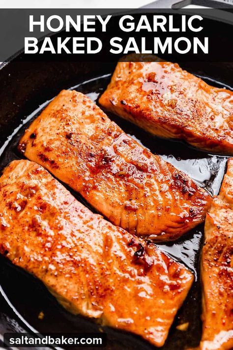 Garlic Baked Salmon, Honey Salmon Recipes, Honey Baked Salmon, Salmon Recipes Oven, Salmon Fillet Recipes, Oven Salmon, Garlic Baked, Fish Marinade, Salmon Recipes Baked Healthy