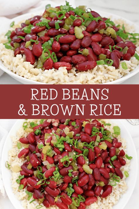 Red Beans and Brown Rice ~ Easy Creole-spiced dish with protein-packed red beans, aromatic vegetables, and wholesome brown rice. Red Beans And Brown Rice Recipe, Beans And Brown Rice, Red Bean And Rice Recipe, Vegetarian Rice Recipes, Red Beans Recipe, Long Grain Brown Rice, Rice Side Dish Recipes, Rice Side, Brown Rice Recipes