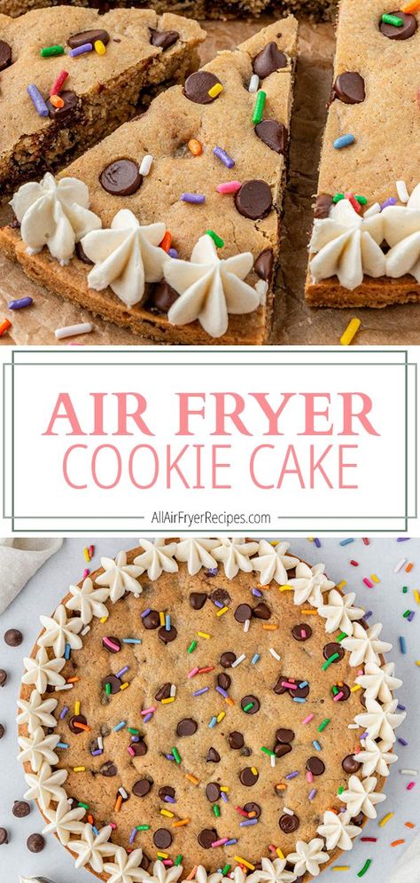 3 Ingredient Air Fryer Desserts, Ninja Foodie Dessert Recipes, Cookie And Cake Recipes, Cookie Recipes Airfryer, Pazookie In Air Fryer Recipe, Air Fryer Christmas Treats, Desserts In The Air Fryer, Air Fryer Recipes Cake, Quick Air Fryer Desserts