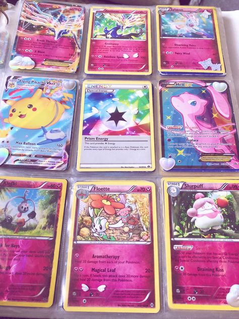 Aesthetic Pokemon Cards, Pokemon Card Organization, Pink Pokemon Cards, Pokemon Cards Aesthetic, Pokemon Cards Sylveon, Pink Pokemon, Pokemon Card Collection, Pokemon Cards Collection, Rare Pokemon Cards