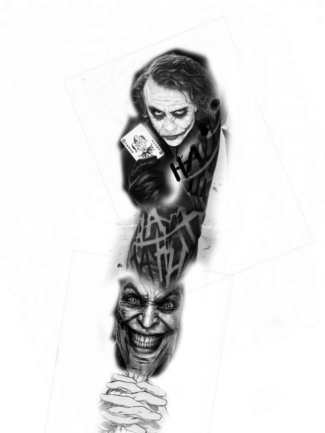 Joker Theme Tattoo Sleeve, Joker Sleeve Tattoo Ideas, Joker Sleeve Tattoo, Dragon Tattoo Shoulder, Tiger Tattoo Sleeve, Joker Tattoo Design, Tattoo Quotes For Men, Catrina Tattoo, Best Tattoo Ever